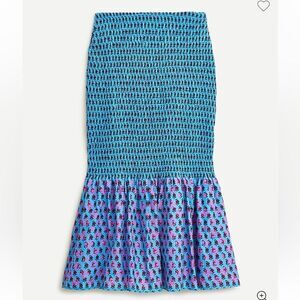 NWT J. CREW Smocked Mermaid Midi Skirt in Floral Block Sz 8